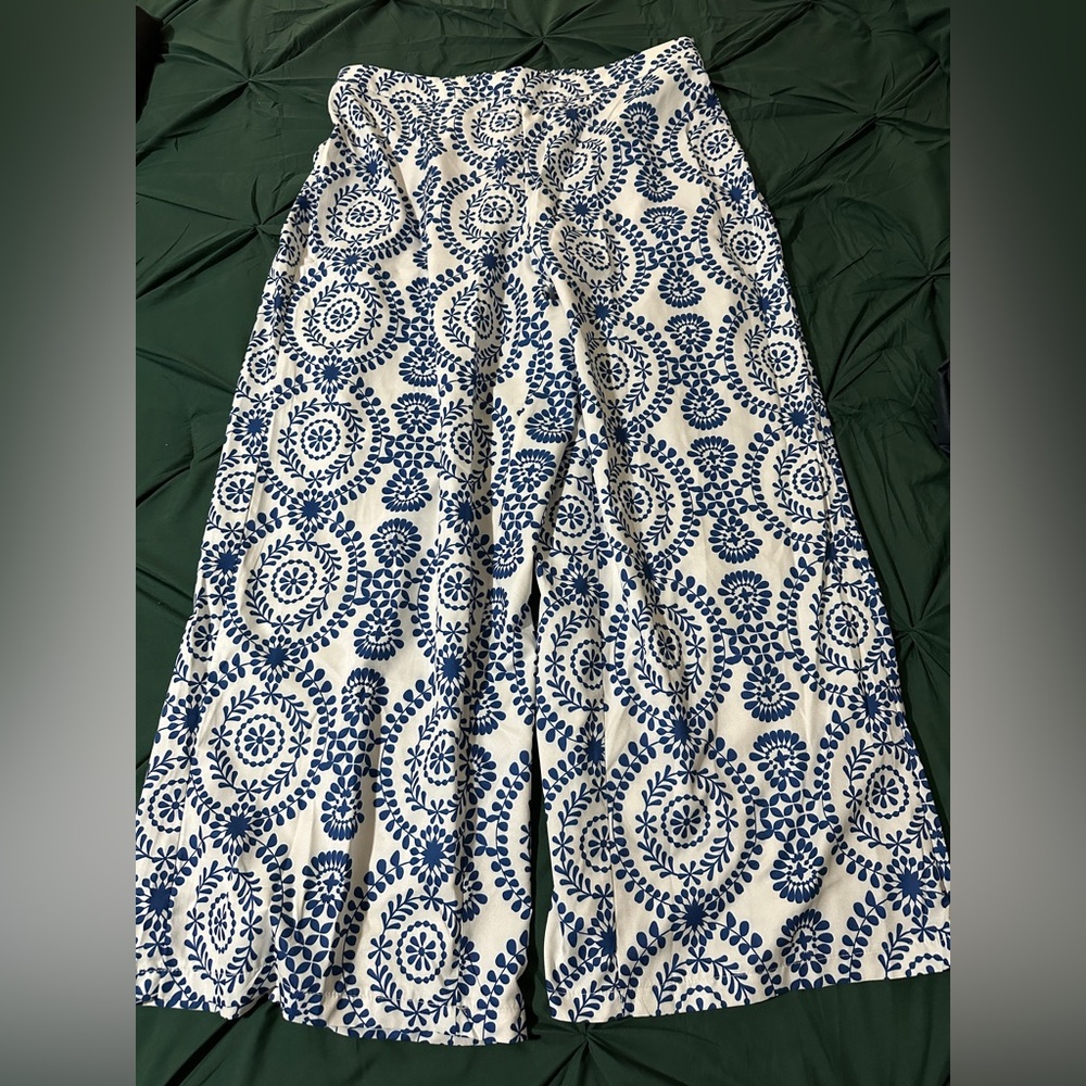 SHEIN Navy and White Floral wide leg pants